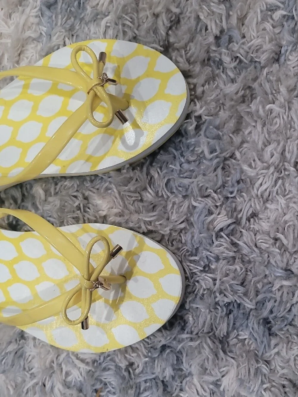 kate spade Yellow and White Patterned Bow Flip Flops